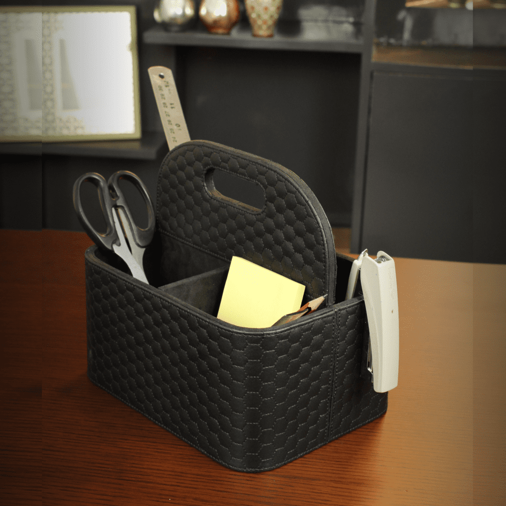 Premium Black Leatherite Desk Organizer